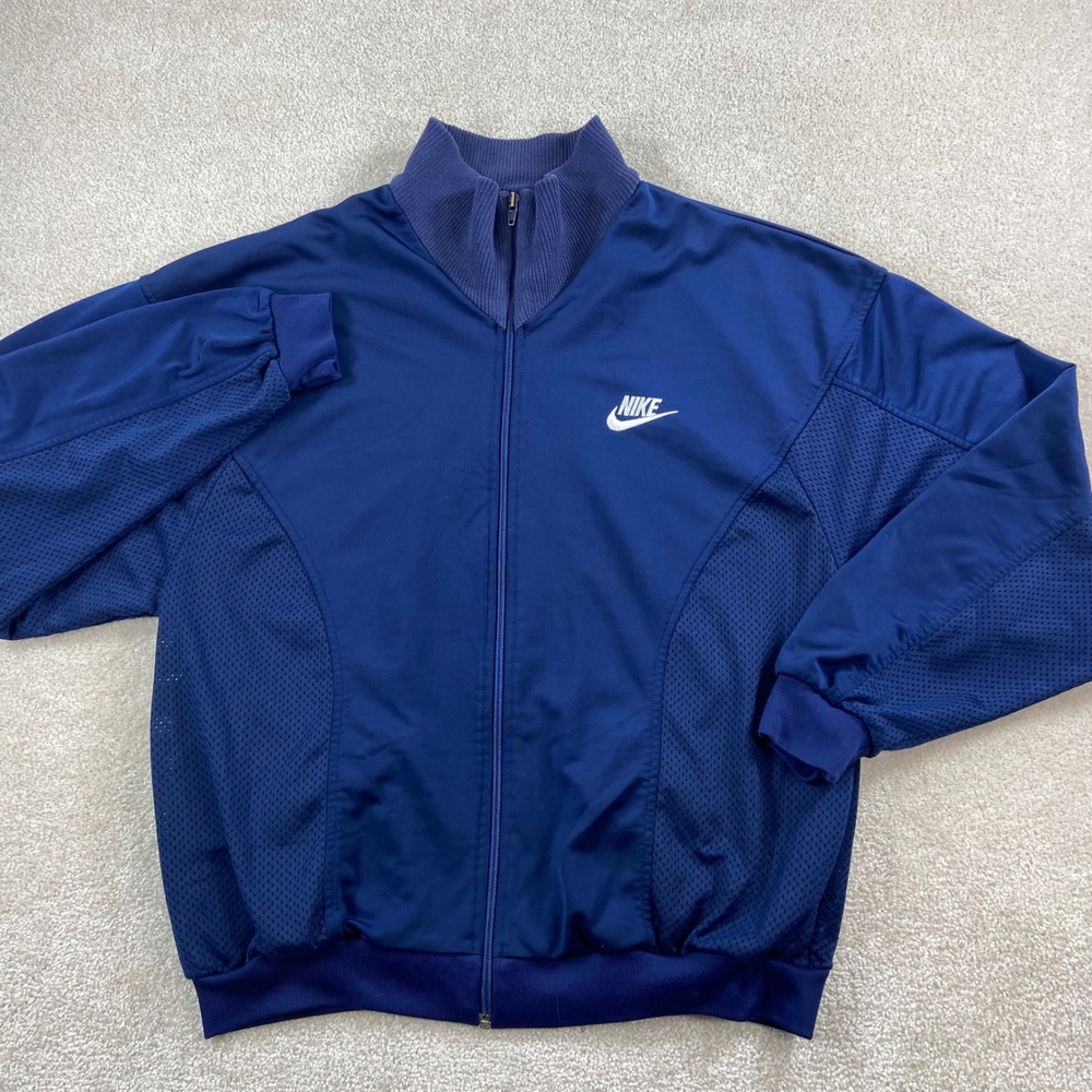 Vintage Nike Track Jacket Mens Large Blue‎ Mesh Panel Full Zip Funnel Neck Logo